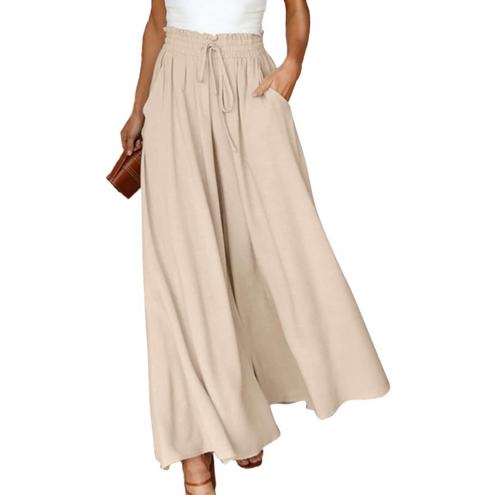 Levoire | Pantalon Dames À Jambes Larges Avec Taille Haute Et Pantalon D'Été Fluide Abricot