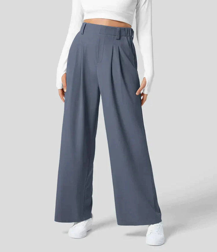 Levoire | Pantalon Femme Avec Jambe Large, Taille Élastique Et Taille Haute Bleu