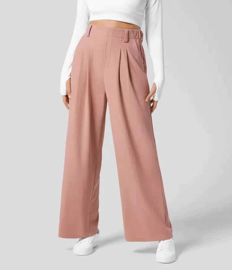 Levoire | Pantalon Femme Avec Jambe Large, Taille Élastique Et Taille Haute Rosa