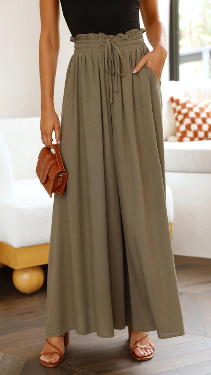 Levoire | Pantalon D'Été À Taille Élastique, Coupe Décontractée Et Jambes Évasées Olive brun