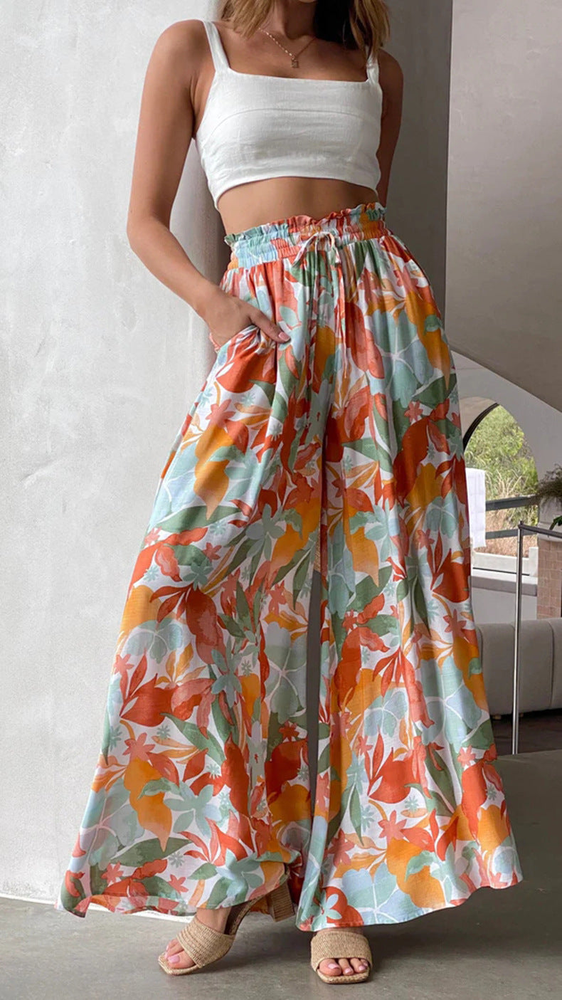 Levoire | Pantalon D'Été À Taille Élastique, Coupe Décontractée Et Jambes Évasées Impression colorée