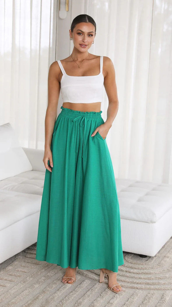 Levoire | Pantalon D'Été À Taille Élastique, Coupe Décontractée Et Jambes Évasées Vert