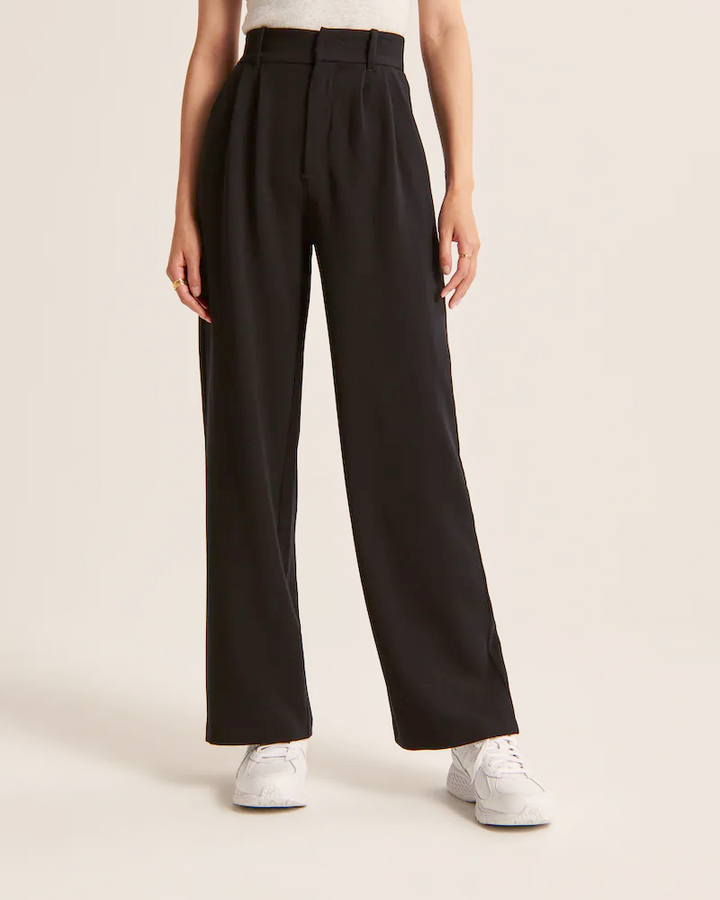 Levoire | Pantalon Plissé Taille Haute À Jambe Large Pour Femmes Noir 5XL