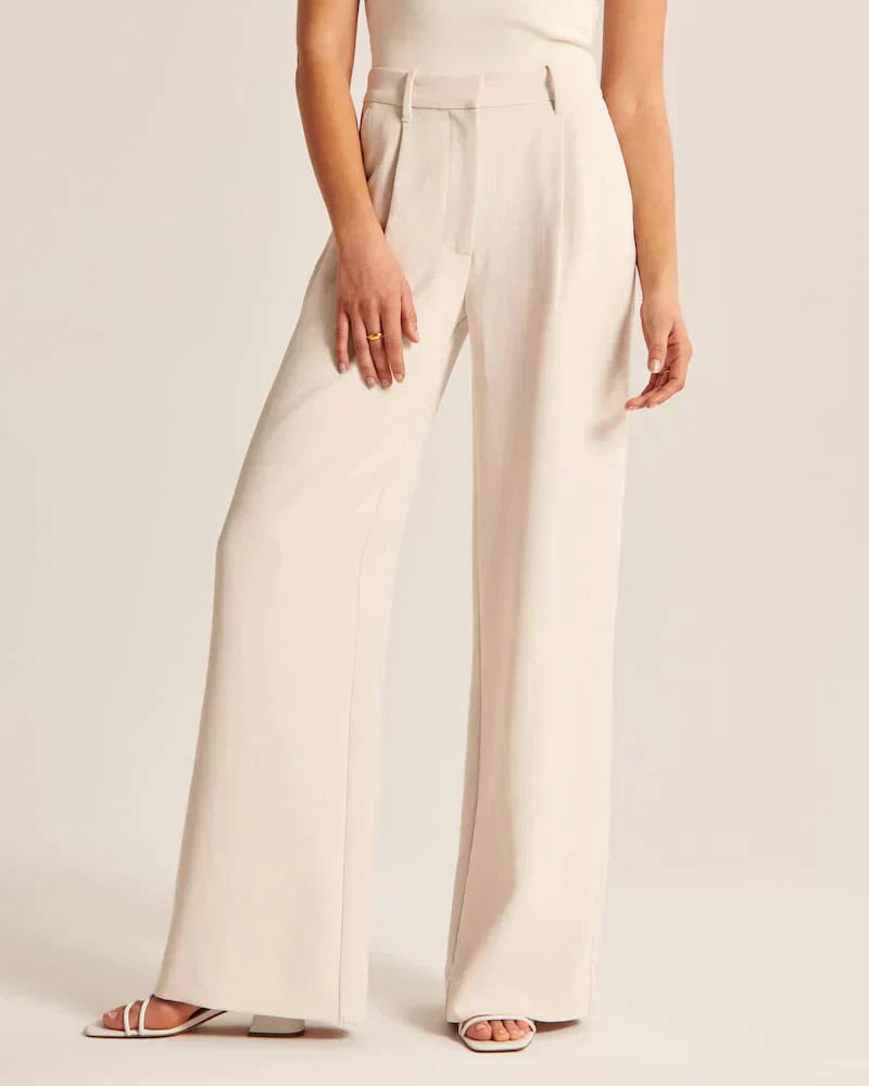 Levoire | Pantalon Plissé Taille Haute À Jambe Large Pour Femmes Beige