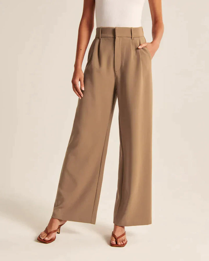Levoire | Pantalon Plissé Taille Haute À Jambe Large Pour Femmes Braun