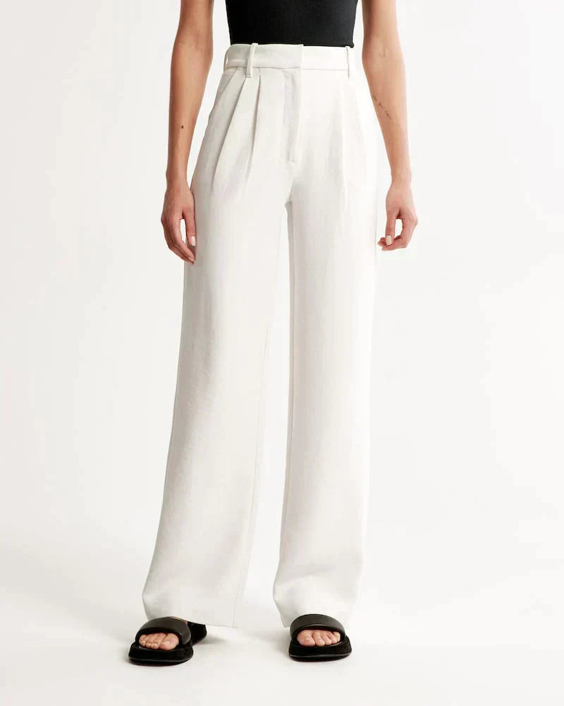 Levoire | Pantalon Plissé Taille Haute À Jambe Large Pour Femmes Blanc