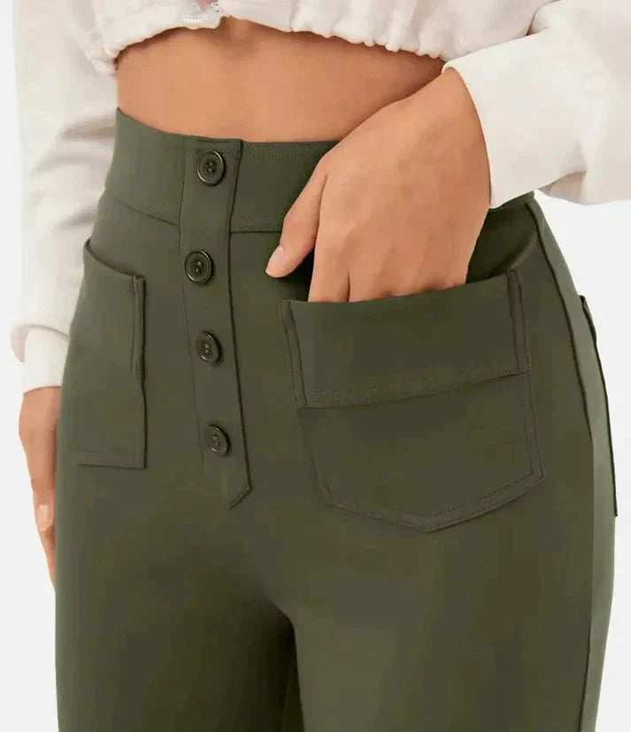 Levoire | Pantalon Femme Stretch Confortable À Taille Haute Weitem Bein