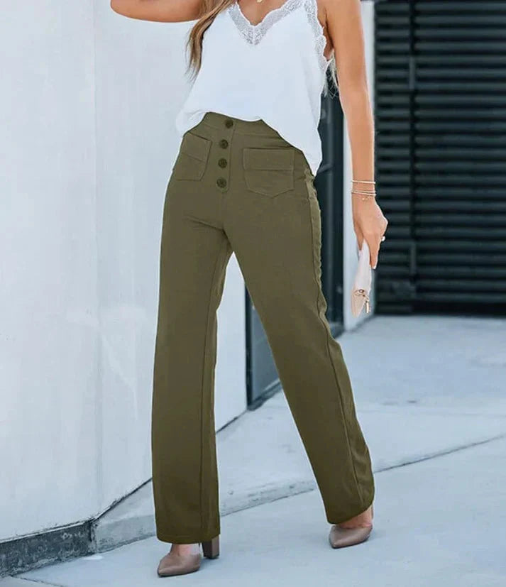 Levoire | Pantalon Femme Stretch Confortable À Taille Haute Weitem Bein Vert