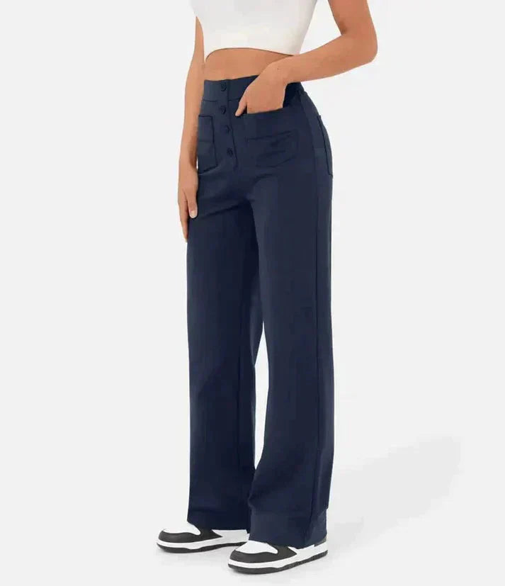 Levoire | Pantalon Femme Stretch Confortable À Taille Haute Weitem Bein Bleu foncé