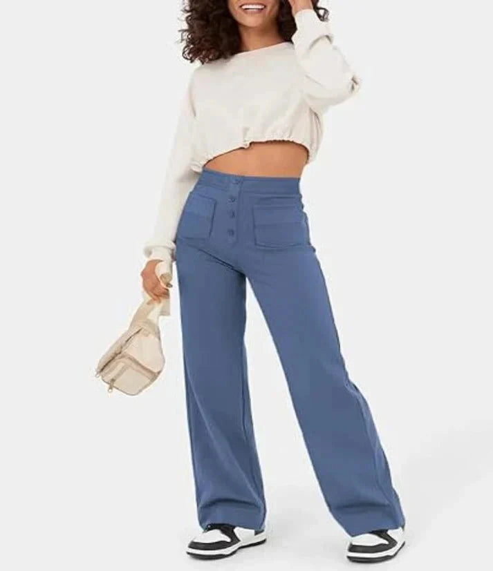 Levoire | Pantalon Femme Stretch Confortable À Taille Haute Weitem Bein Bleu
