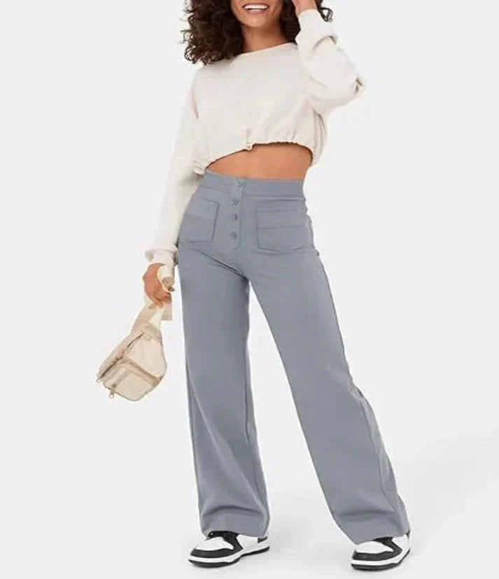 Levoire | Pantalon Femme Stretch Confortable À Taille Haute Weitem Bein Gris