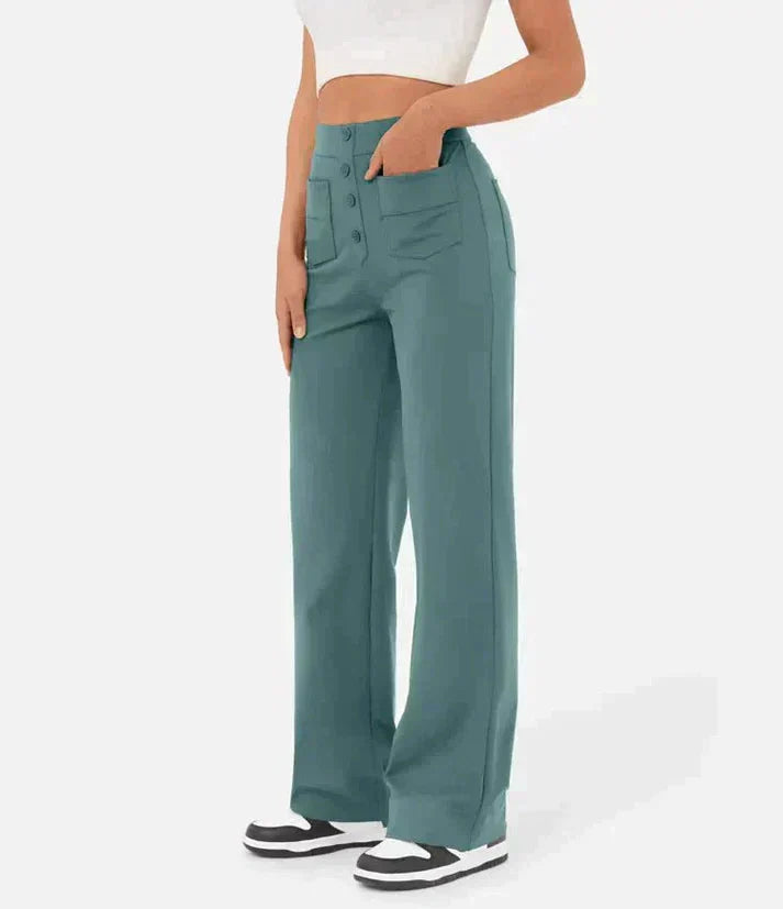 Levoire | Pantalon Femme Stretch Confortable À Taille Haute Weitem Bein Turquoise