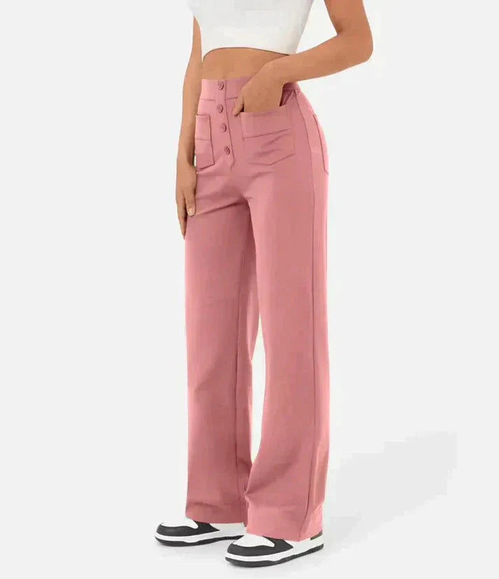 Levoire | Pantalon Femme Stretch Confortable À Taille Haute Weitem Bein Rosa