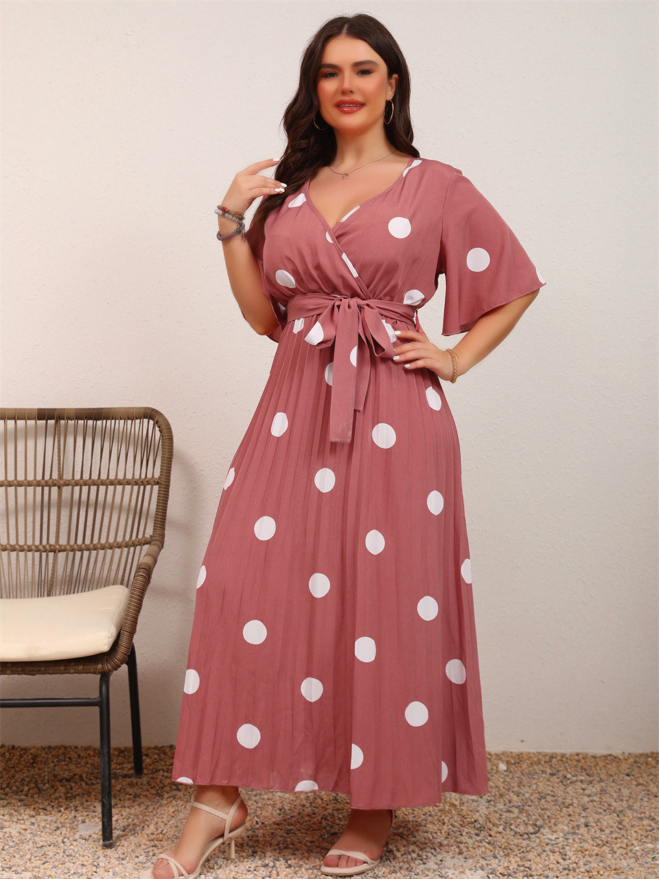 Levoire | Robe Maxi À Pois Élegante Avec Ceinture