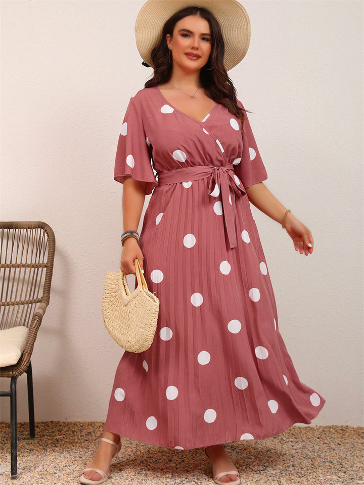 Levoire | Robe Maxi À Pois Élegante Avec Ceinture Rosa