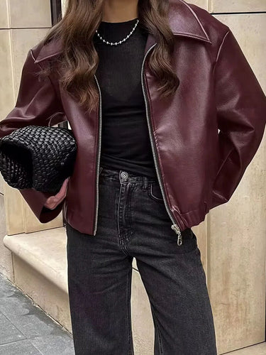 Levoire | Veste En Cuir Grande Taille Avec Fermeture Éclair Style Bomber Pour Femmes