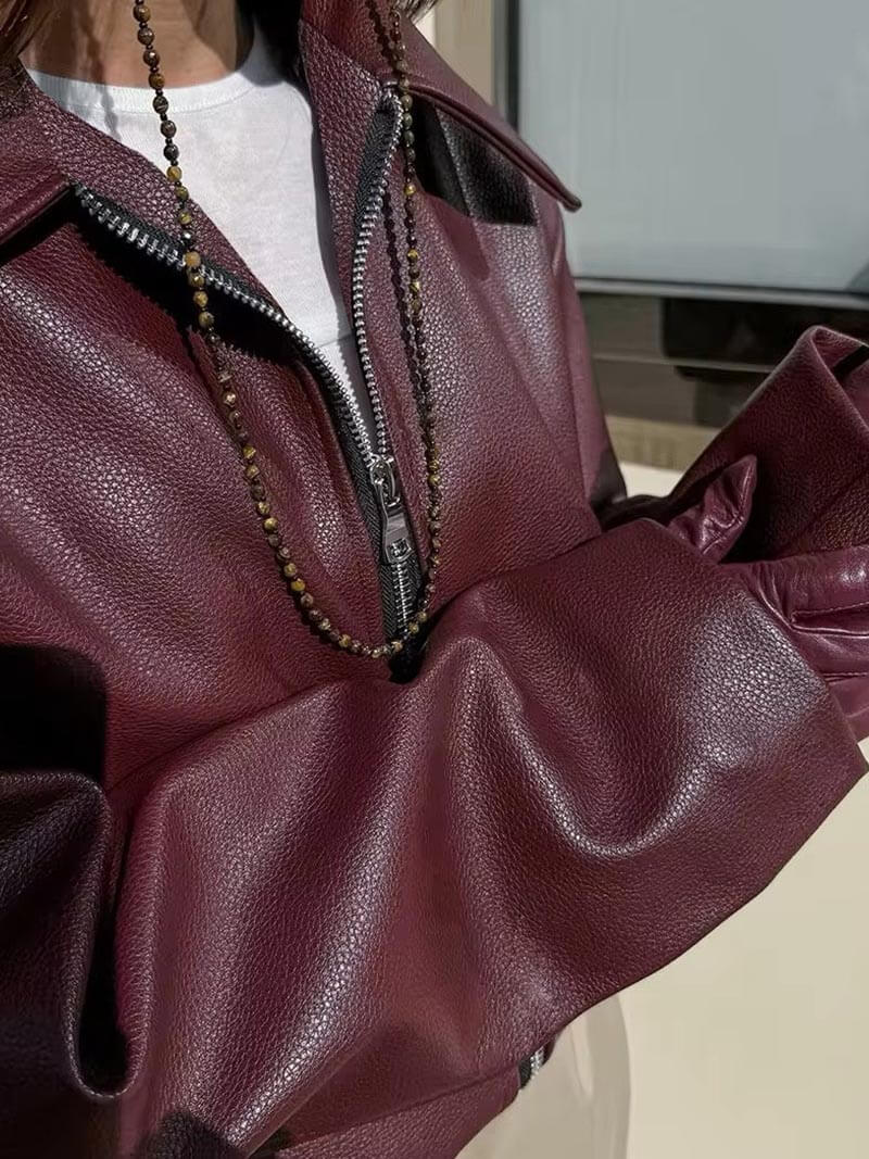 Levoire | Veste En Cuir Grande Taille Avec Fermeture Éclair Style Bomber Pour Femmes