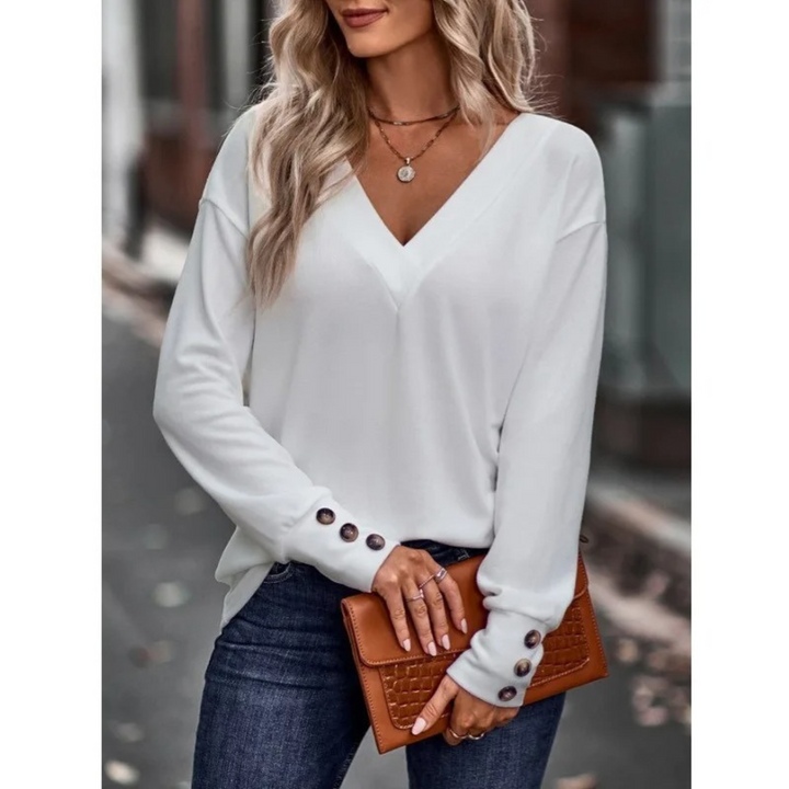 Levoire | V-Décolleté Pull Ample À Manches Longues Blanc