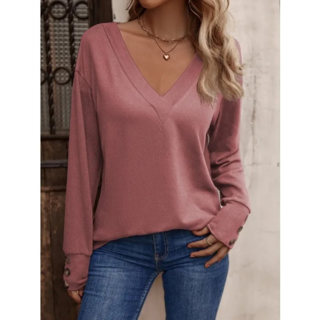 Levoire | V-Décolleté Pull Ample À Manches Longues Rosa