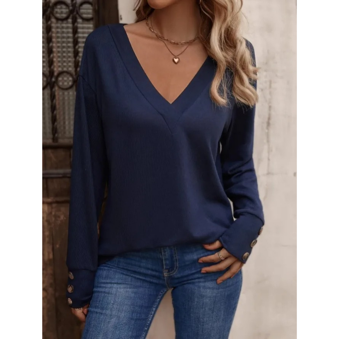 Levoire | V-Décolleté Pull Ample À Manches Longues Bleu foncé