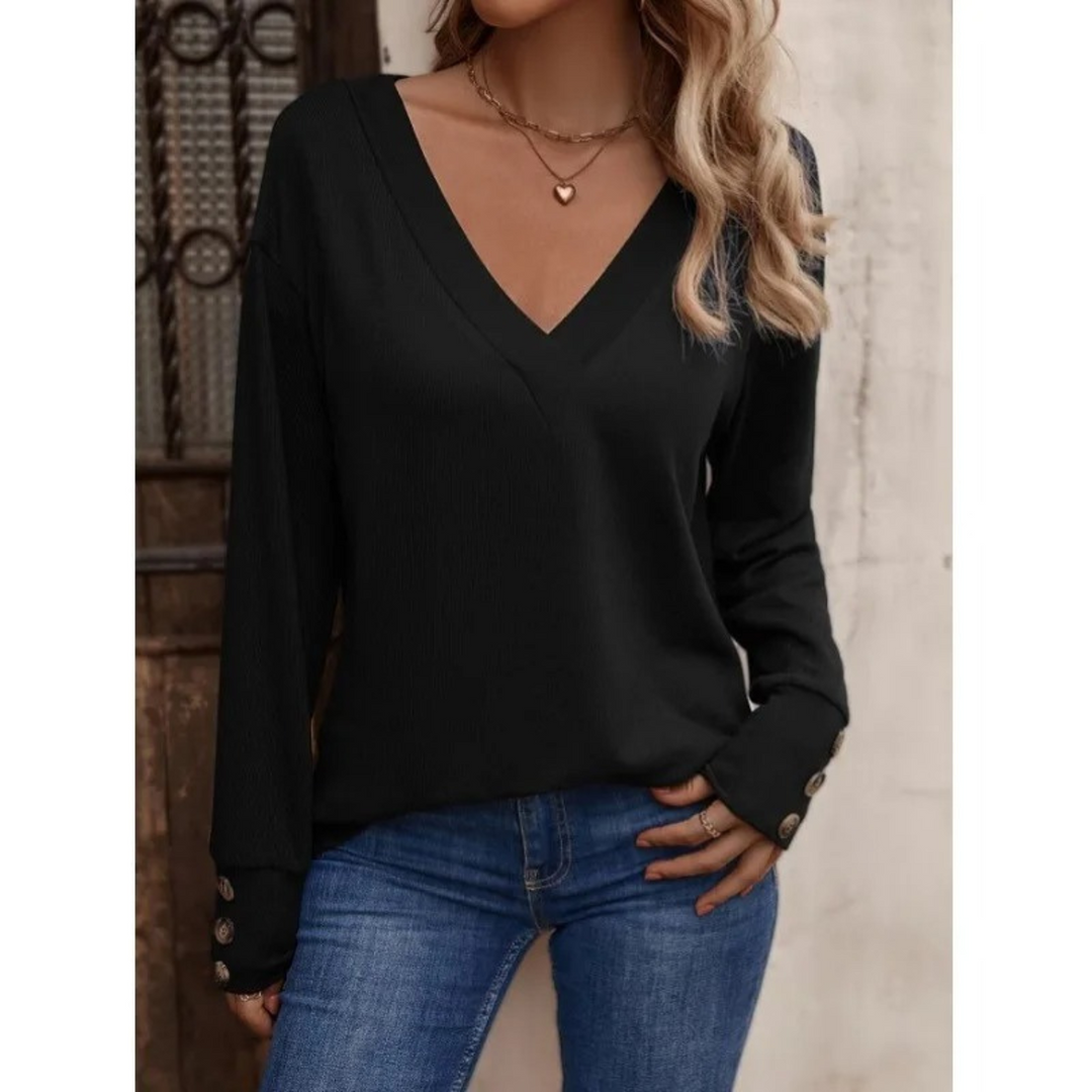 Levoire | V-Décolleté Pull Ample À Manches Longues Noir