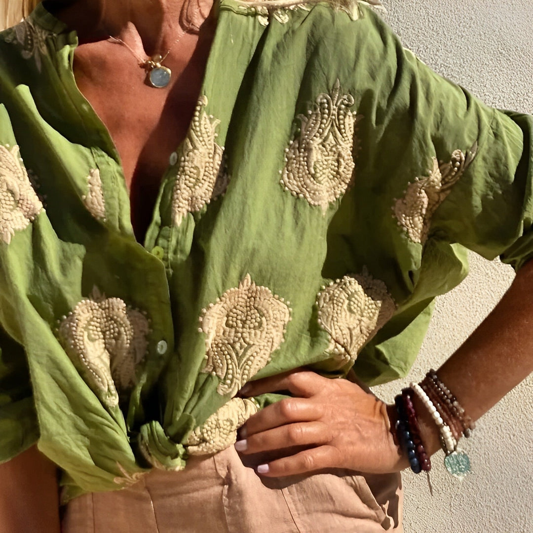 Levoire | Blouse Grande Taille Manches Longues Blouse Boho Tops D'Été Pour Femmes Vert