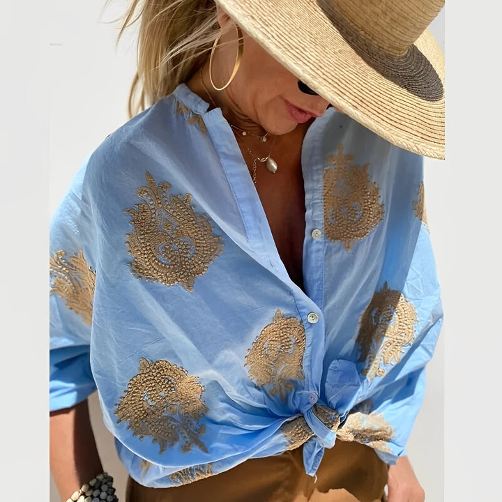 Levoire | Blouse Grande Taille Manches Longues Blouse Boho Tops D'Été Pour Femmes Bleu