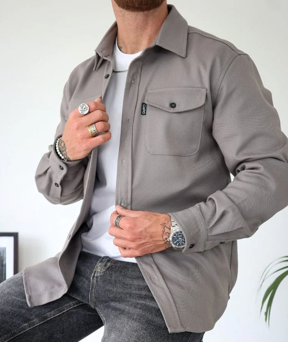 Levoire | Chemise À Manches Longues Col Vêtements Pour Hommes Gris