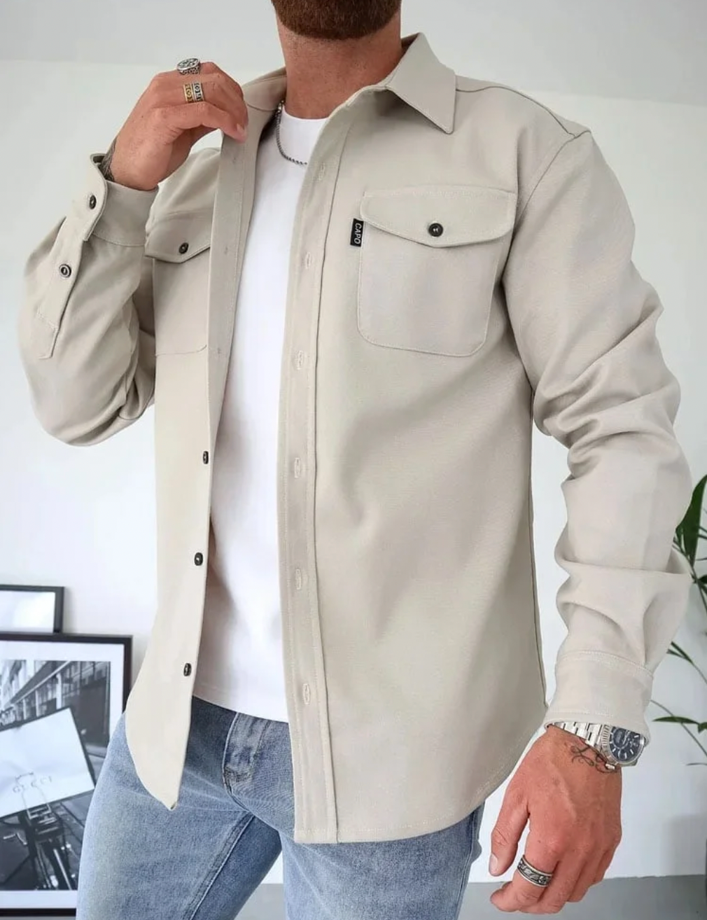 Levoire | Chemise À Manches Longues Col Vêtements Pour Hommes Beige clair