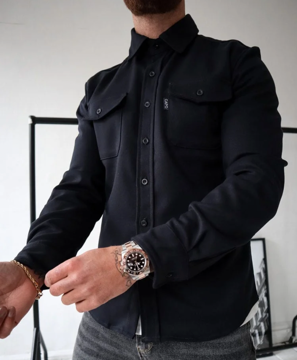 Levoire | Chemise À Manches Longues Col Vêtements Pour Hommes Noir