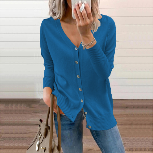 Levoire | Gilet Classique Lâche À Décolleté En V Fin Pour Femmes Bleu