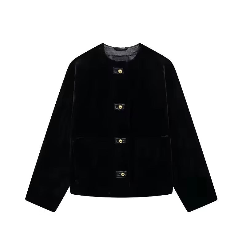 Levoire | Veste En Velours Noir Élégant Avec Des Boutons Dorés
