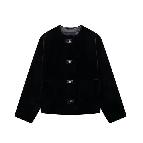 Levoire | Veste En Velours Noir Élégant Avec Des Boutons Dorés