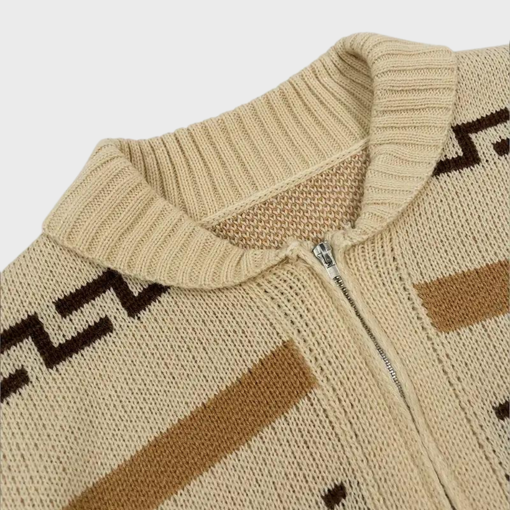 Levoire | Viininkorjuu Jacquard Pull Homme Veste avec Fermeture Éclair