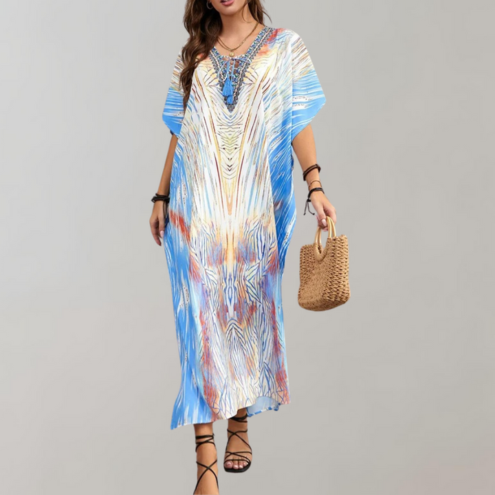 Levoire | Robe Décontractée Pour Femmes Blanc Bleu Une taille