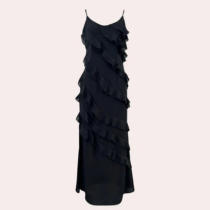 Levoire | Robe Longue Pour Femmes Avec Volants Noir