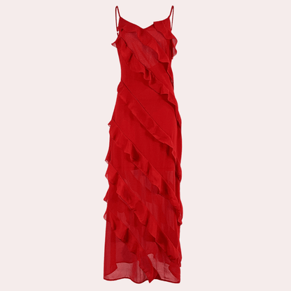 Levoire | Robe Longue Élégante Avec Volants Rot
