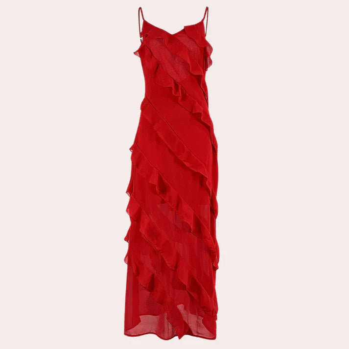 Levoire | Robe Longue Pour Femmes Avec Volants Rot