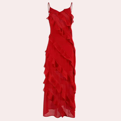 Levoire | Robe Longue Pour Femmes Avec Volants Rot