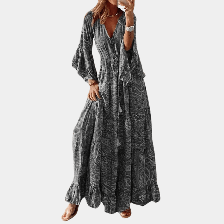 Levoire | Robe Longue Inspirée Boho Pour Femmes Gris