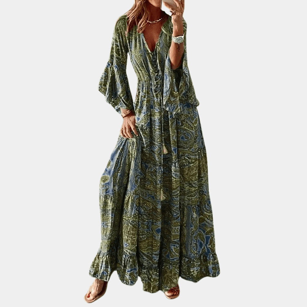 Levoire | Robe Longue Inspirée Boho Pour Femmes Vert