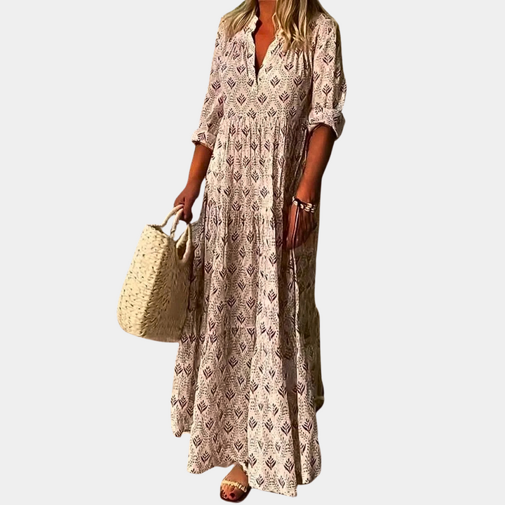 Levoire | Robe Maxi Printanière Élégante Et Confortable Beige