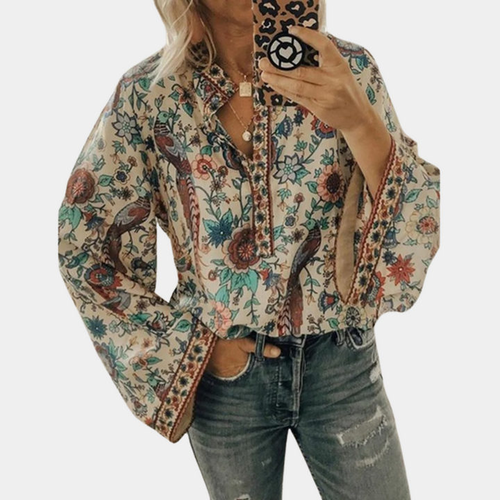 Levoire | Blouse À Fleurs À Manches Longues Pour Femmes Abricot