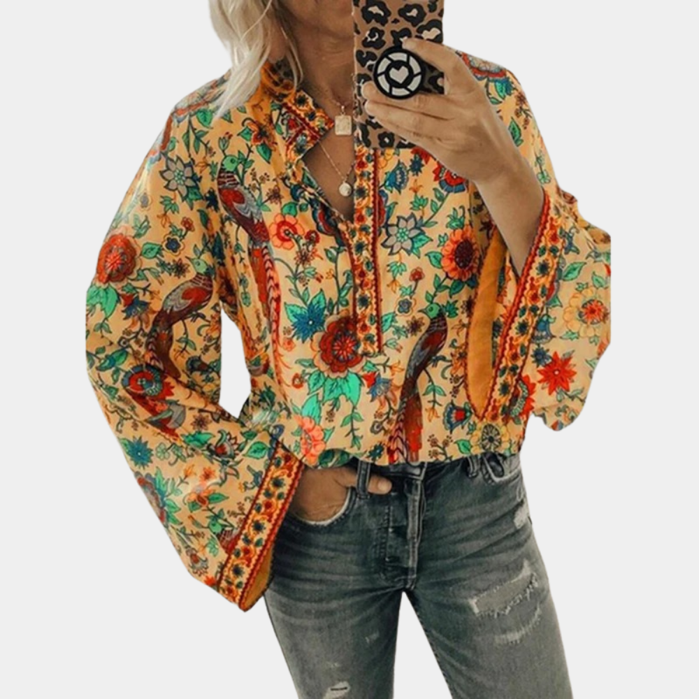 Levoire | Blouse À Fleurs À Manches Longues Pour Femmes Orange