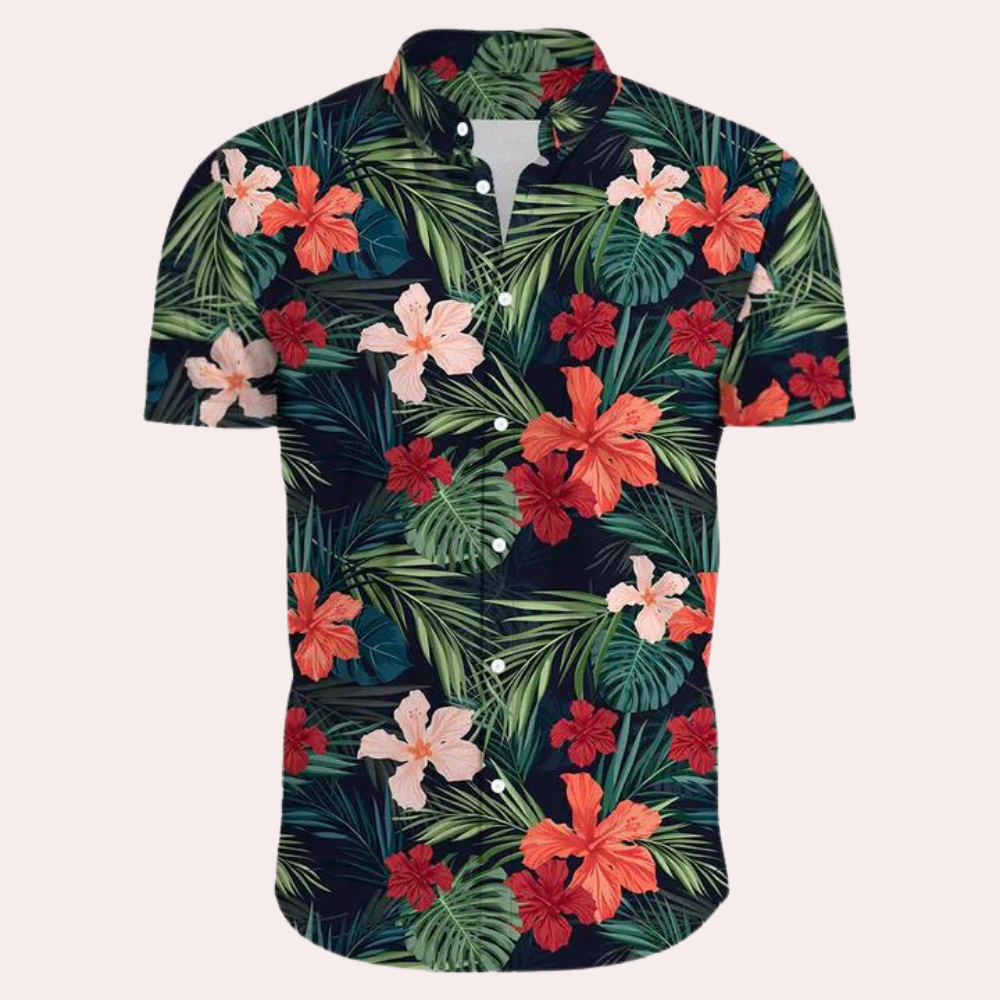 Levoire | Chemise Hawaii Avec Boutons Pour Hommes Noir