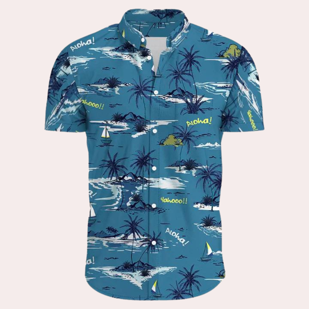 Levoire | Chemise Hawaii Avec Boutons Pour Hommes Bleu ciel