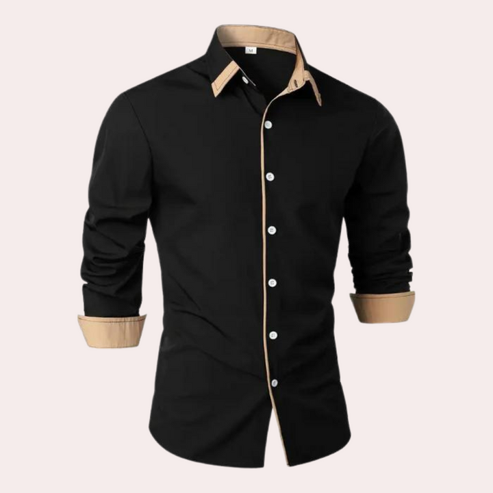 Levoire | Chemise Leie À Manches Longues Ajustée Col Boutonné Noir