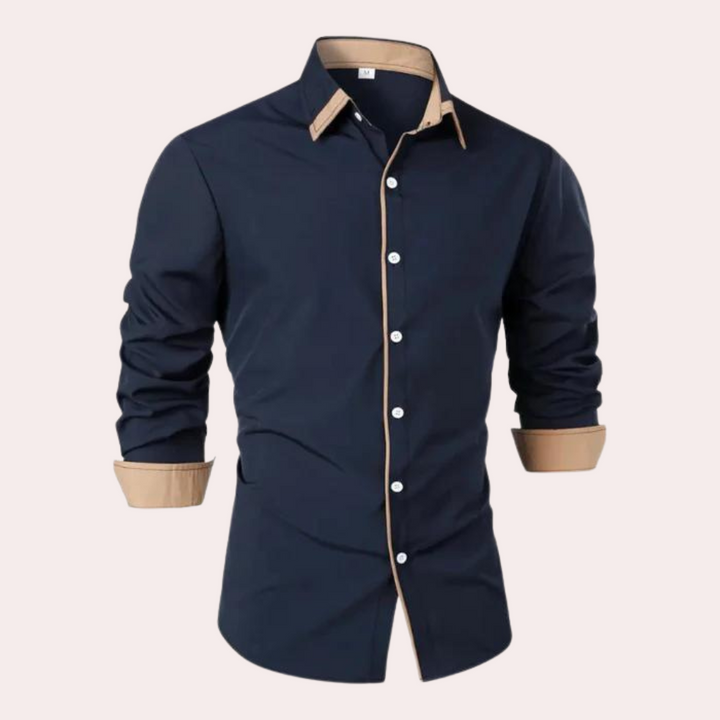Levoire | Chemise Leie À Manches Longues Ajustée Col Boutonné Bleu marine