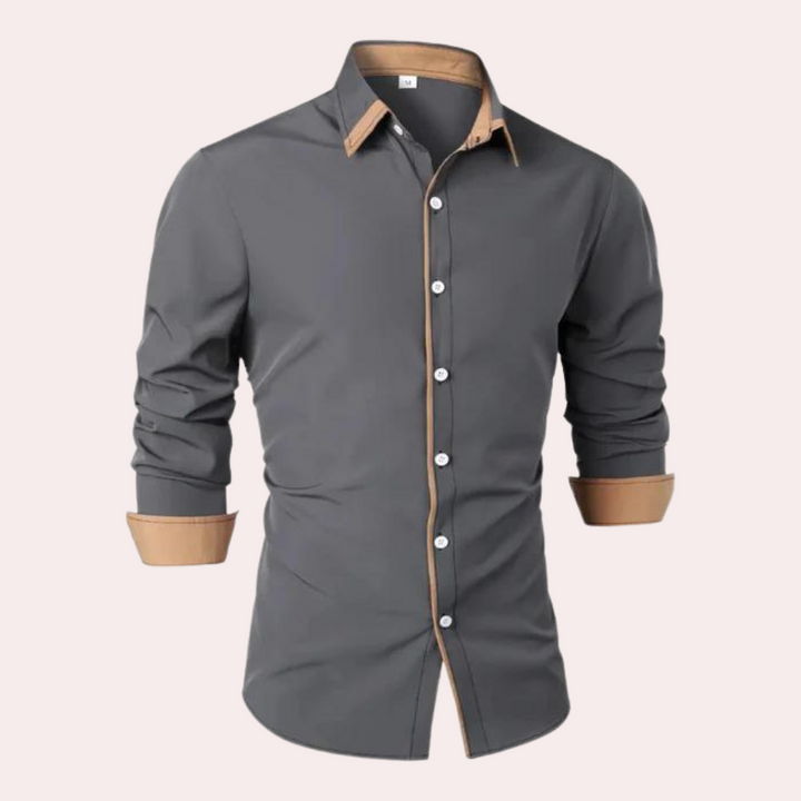 Levoire | Chemise Leie À Manches Longues Ajustée Col Boutonné Gris