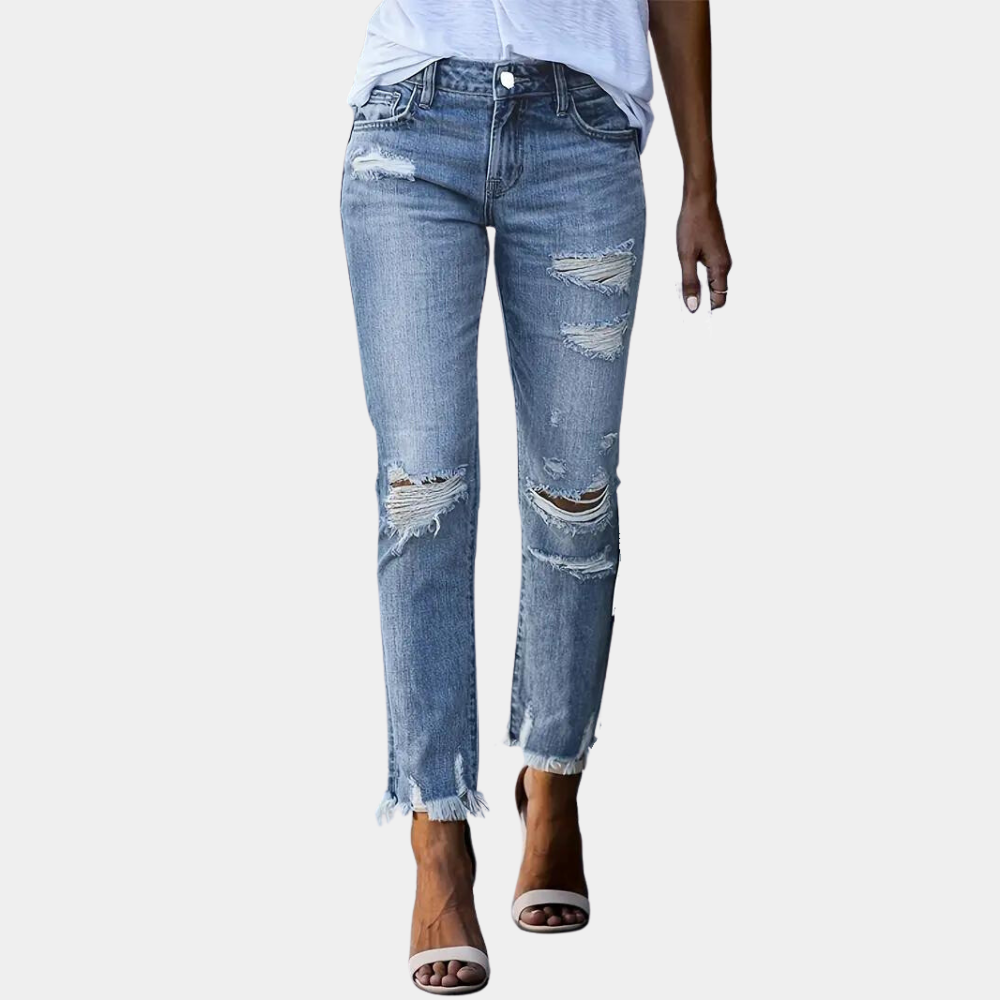 Levoire | Denim Détendu Effiloché Pour Femmes Bleu
